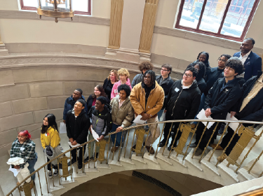 students on staircase